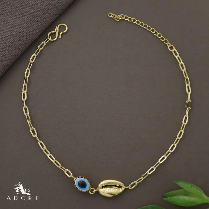 gold bangle bracelet for women-Evil Eye Golden Shell Chain Anklet