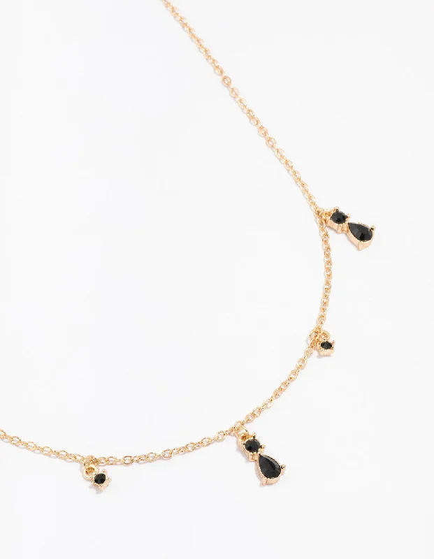 pendant necklace for women-Gold Pear Black Droplet Necklace