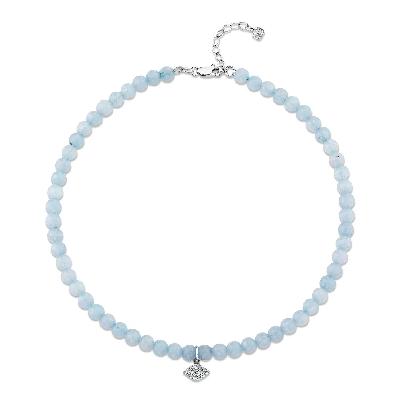 gold bangle bracelet for women-White Gold & Diamond Eye Aquamarine Anklet