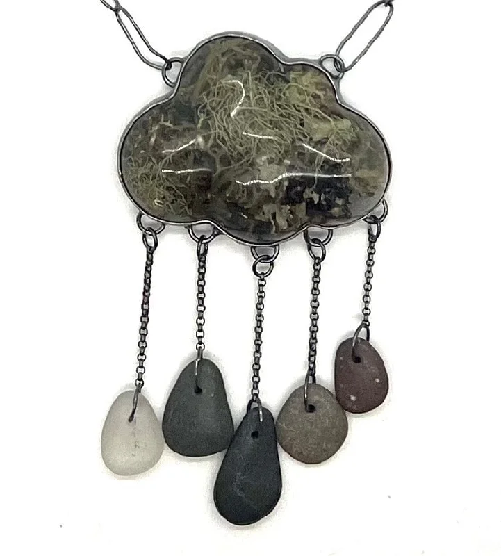 large pendant necklace for women-Lichen Resin Cloud and Rock Necklace