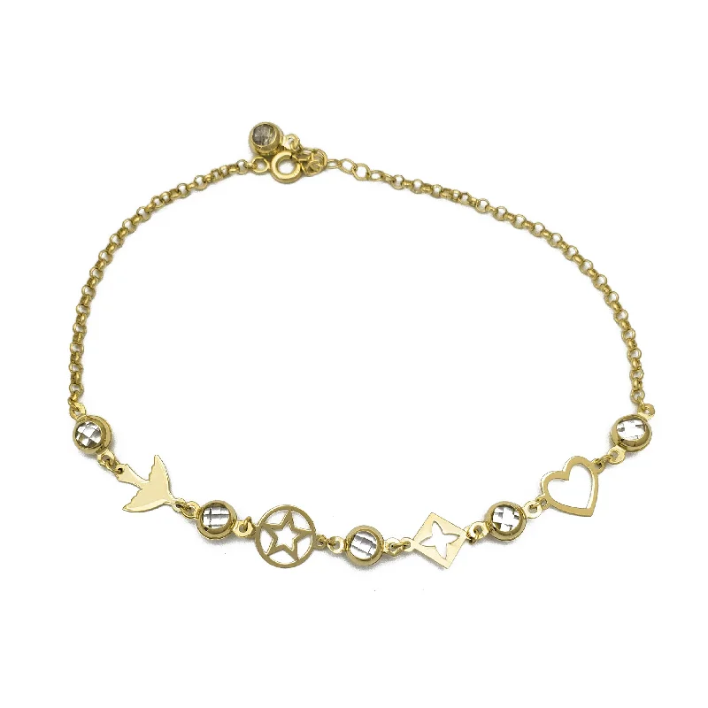 charm bracelet for women-Zirconia Charms Rolo Link Anklet (14K)