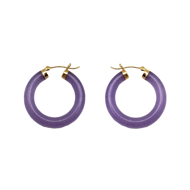 heart-shaped earrings for women-Purple Jade Hoop Earrings (14K)