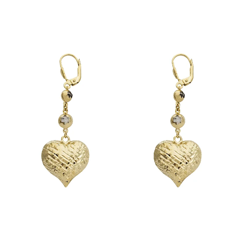 gold chandelier earrings for women-Zirconia Faceted Puffy Heart Hanging Earrings (14K)