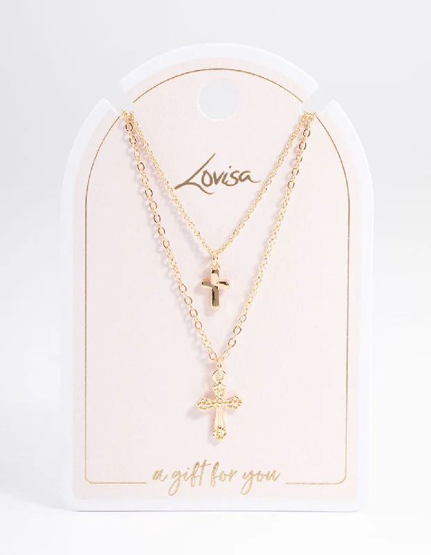 infinity chain necklace for women-Gold Mixed Textured Cross Necklace