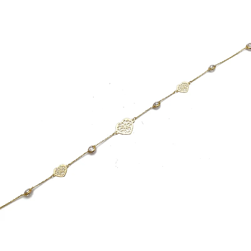 pearl bracelet for women-Heart CZ Anklet (14K)