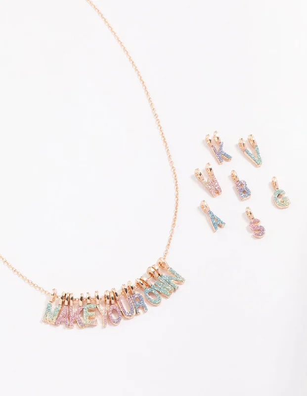 long gold necklace for women-Kids Gold Make Your Own DIY Rainbow Glitter Charm Necklace Kit