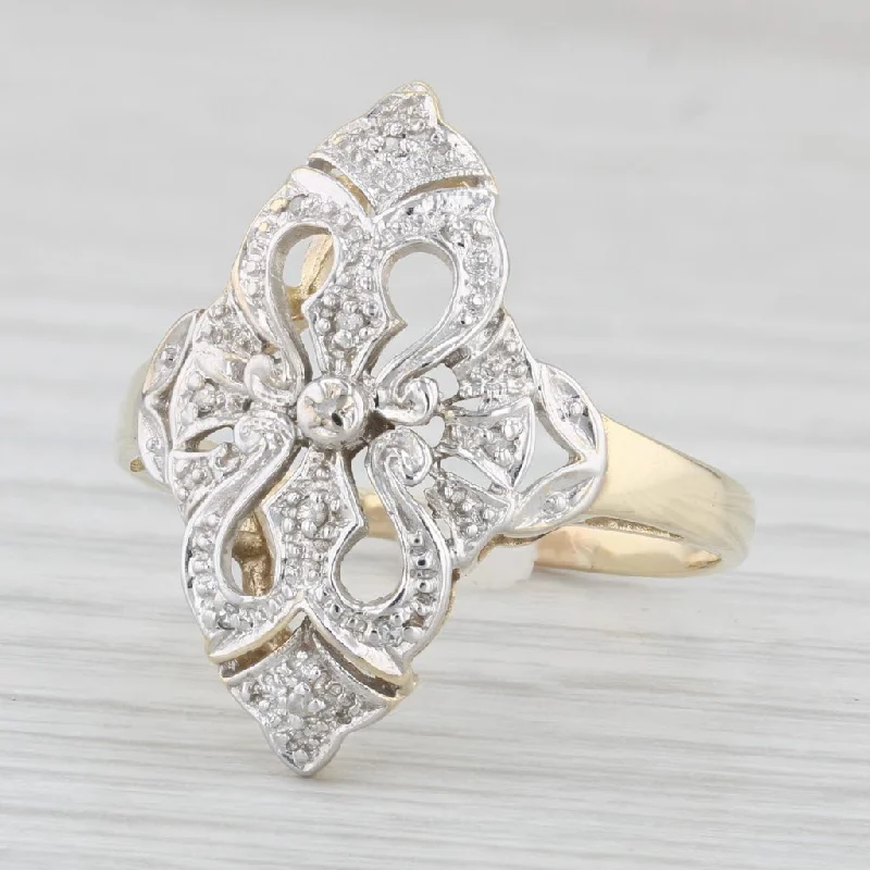 vintage style engagement rings for women-Diamond Accented Opening Ring 10k Yellow White Gold Size 9.5