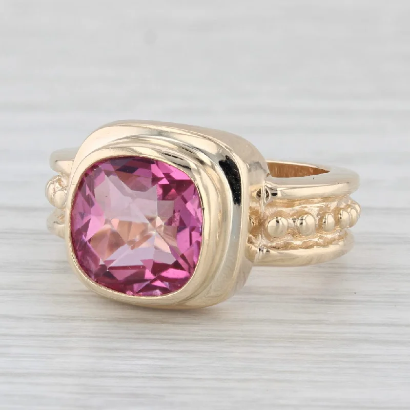 wedding and engagement rings for women-5.85ct Pink Mystic Topaz Cushion Solitaire Ring 14k Yellow Gold Size 7.25