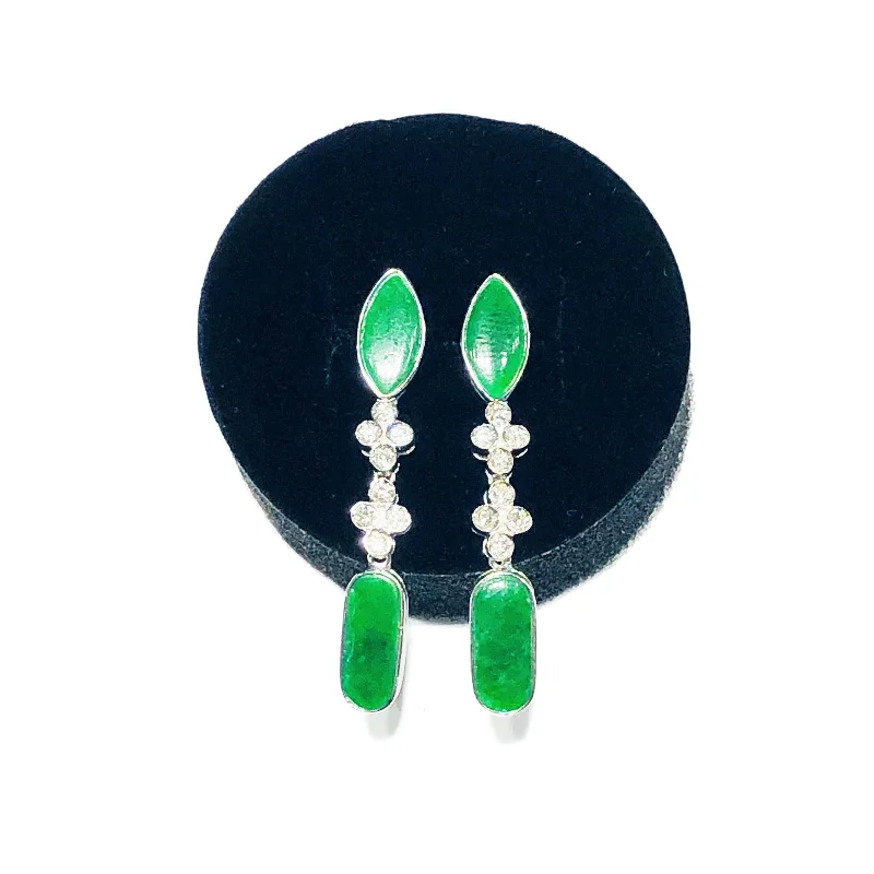 heart earrings for women-Marquise and Oval Jade Diamond Earring (18K)