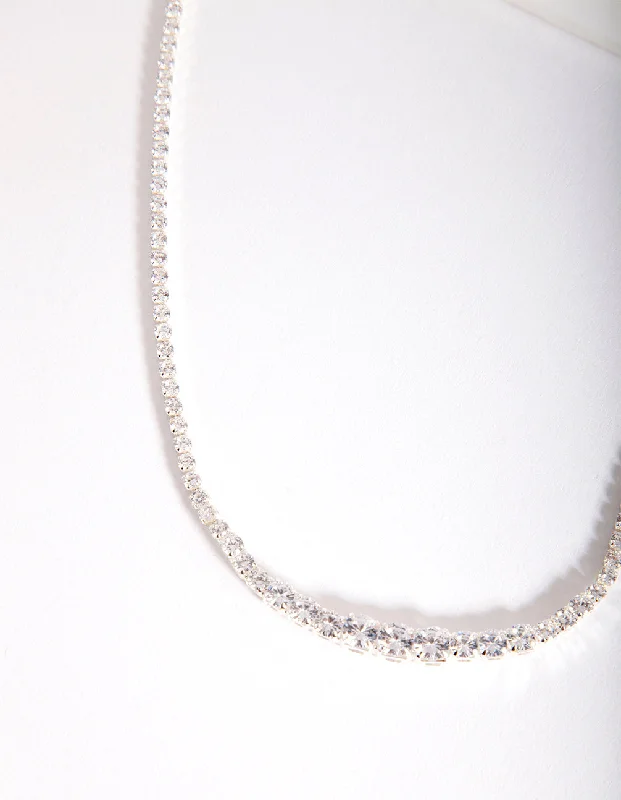 monogram necklace for women-Silver Cubic Zirconia Graduating Diamante Tennis Necklace