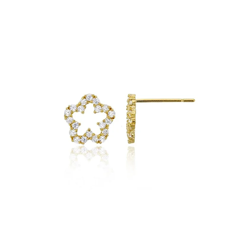 custom earrings for women-Outline Flower Stud Earrings (14K)