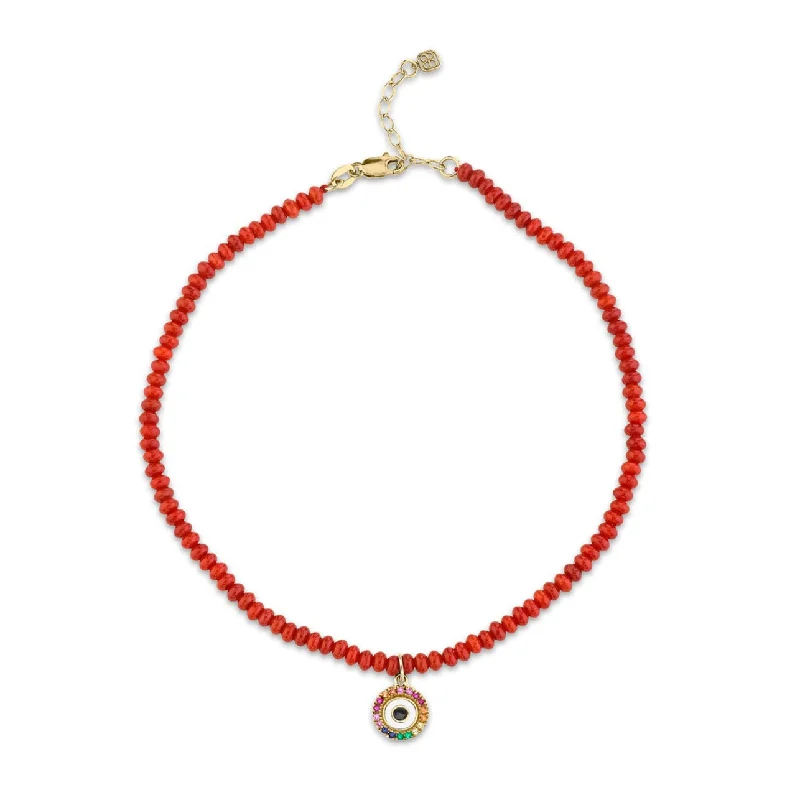 luxury bracelet for women-Gold & Rainbow Eye Red Sea Bamboo Anklet