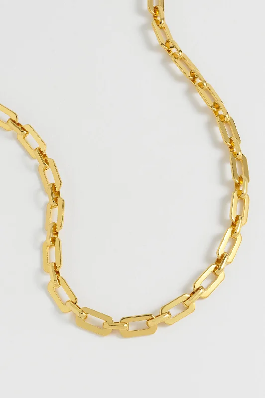 layered gold necklace for women-Square Link T-Bar Necklace