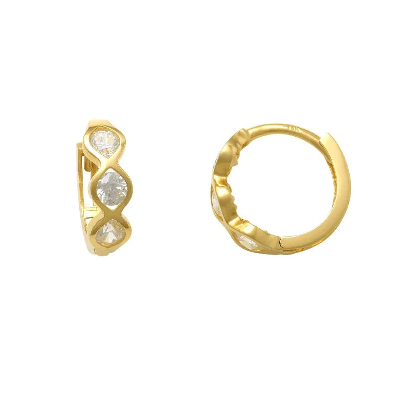 chic stud earrings for women-Zirconia Bezel Huggie Earrings (14K)