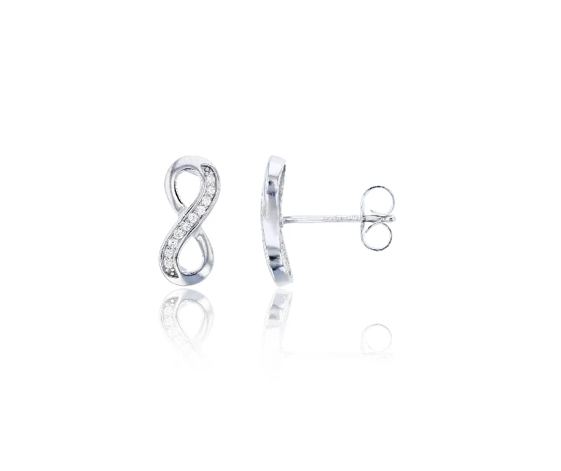 modern hoop earrings for women-Pave Infinity Stud CZ Earring (Silver)