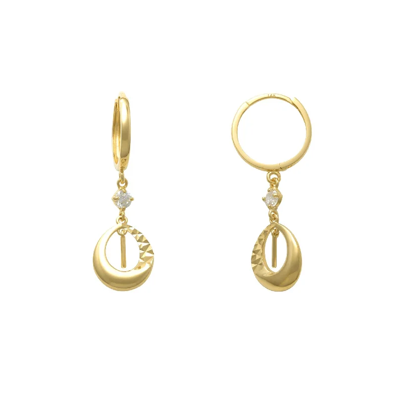 cuff earrings for women-Zirconia Open Tear Drop Earrings (14K)