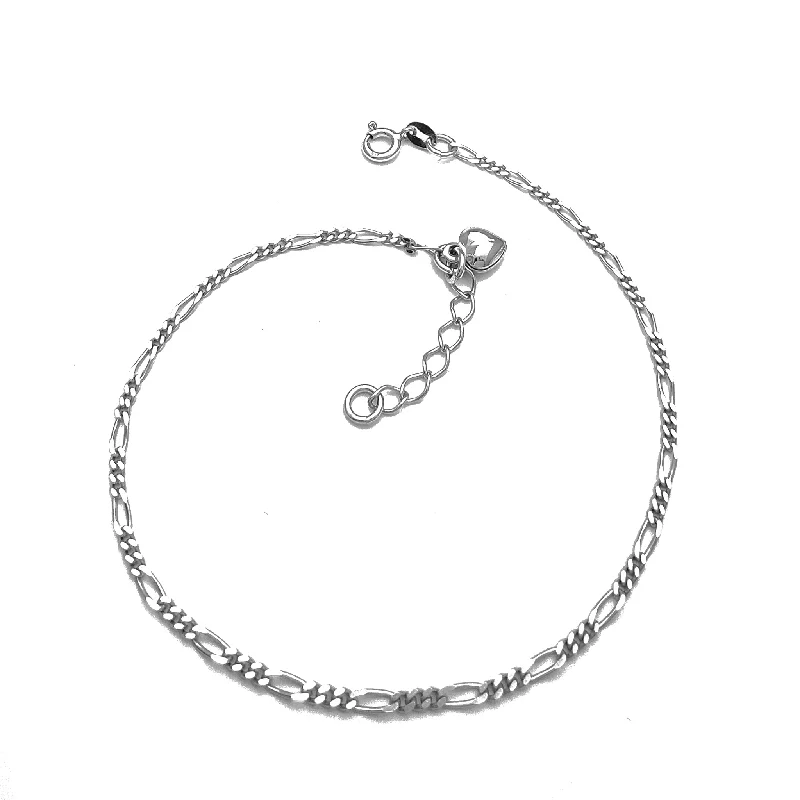 ankle bracelet with diamond for women-Figaro Heart Anklet (Silver)