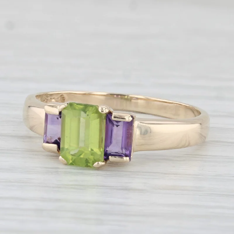 radiant cut engagement rings for women-1.59ctw Peridot Amethyst Ring 10k Yellow Gold Size 9