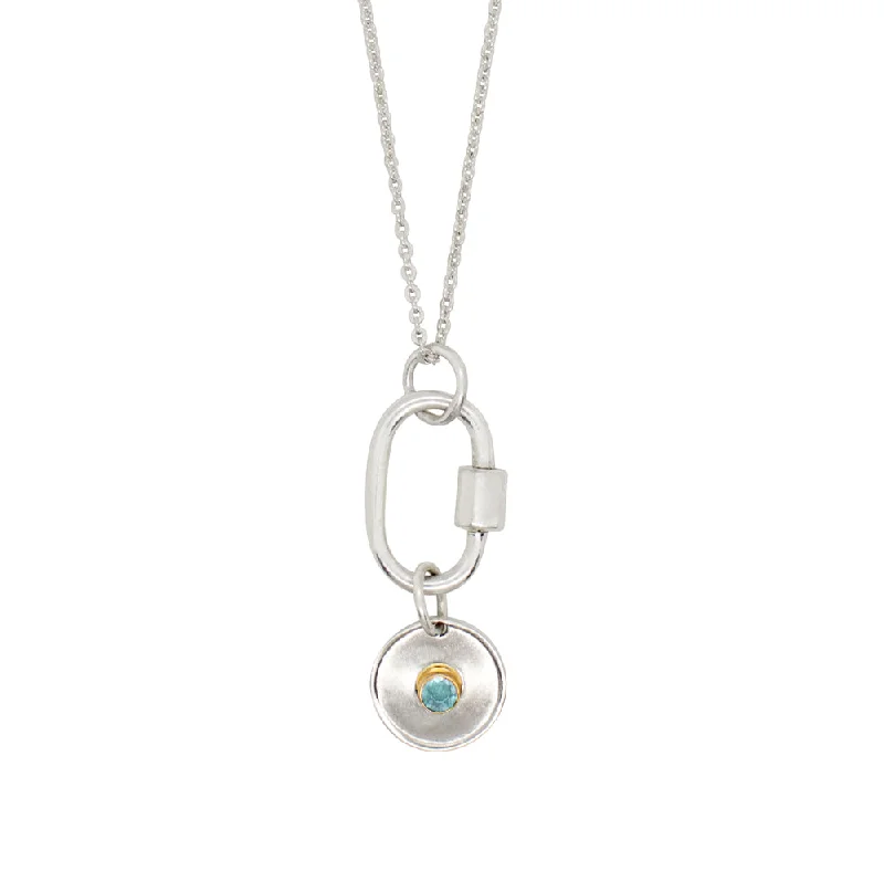 long necklace for women-March Birthstone Carabiner Necklace - Aquamarine