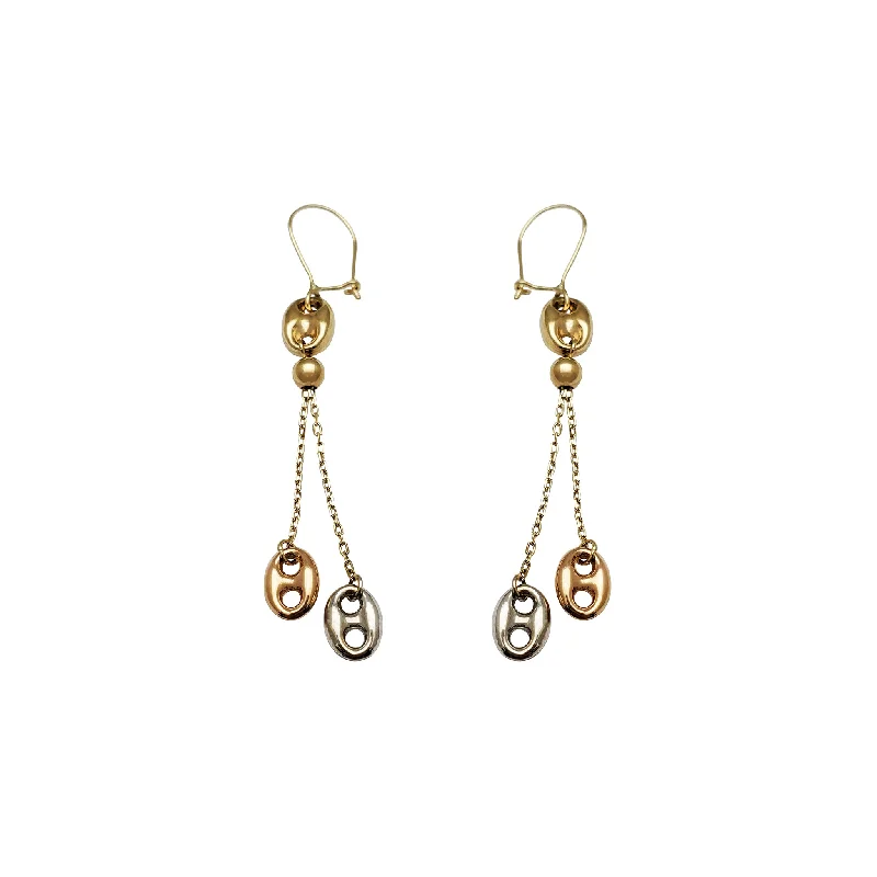 elegant gemstone earrings for women-Tri-Color Mariner Link Dangling Earrings (14K)