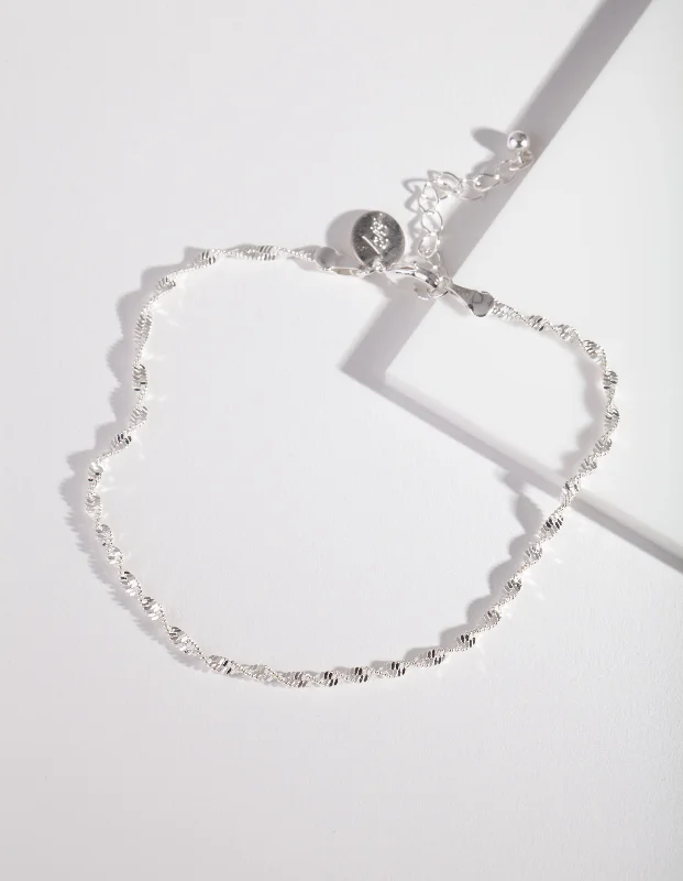 simple anklet for women-Silver Twist Chain Anklet