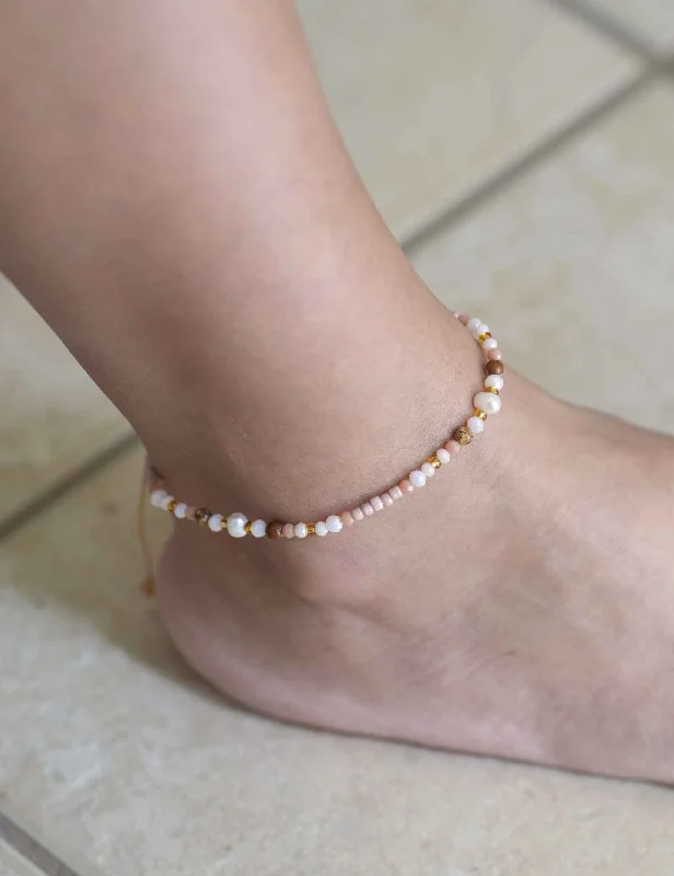 classic bracelet for women-Peach Pearl Anklet