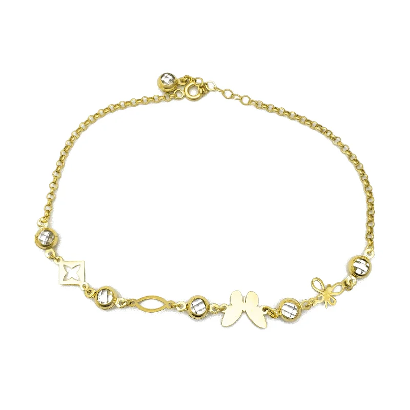 diamond anklet for women-Zirconia Charms Rolo Link Anklet (14K)