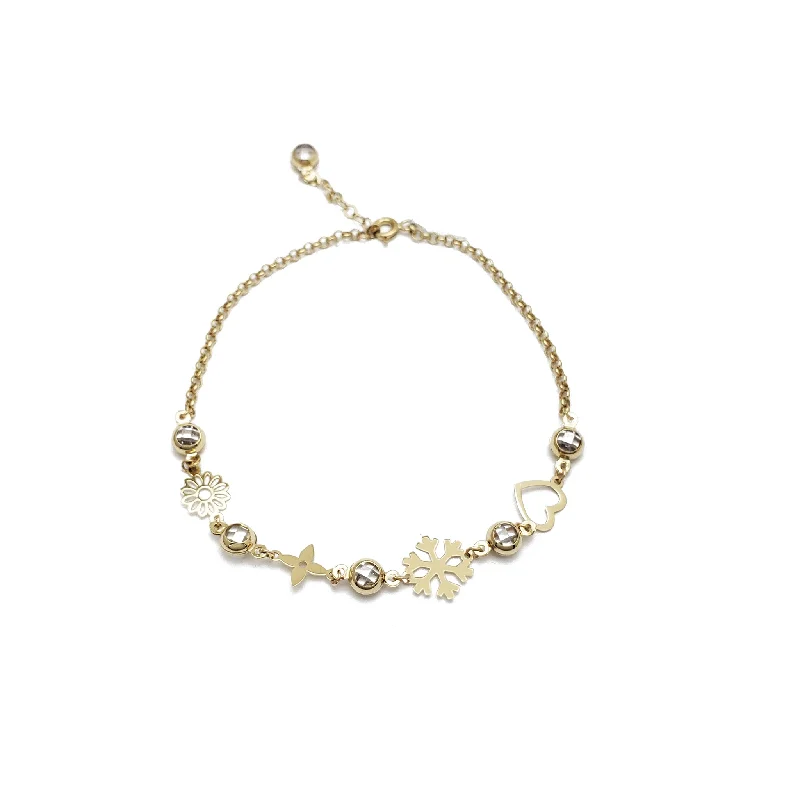 multi-layer bracelet for women-Mix Objects CZ Anklet 3 (14K)