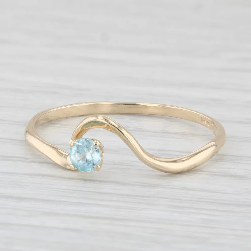 modern solitaire engagement rings for women-0.30ct Blue Zircon Solitaire Ring 14k Yellow Gold Size 10.5 Abstract Contoured