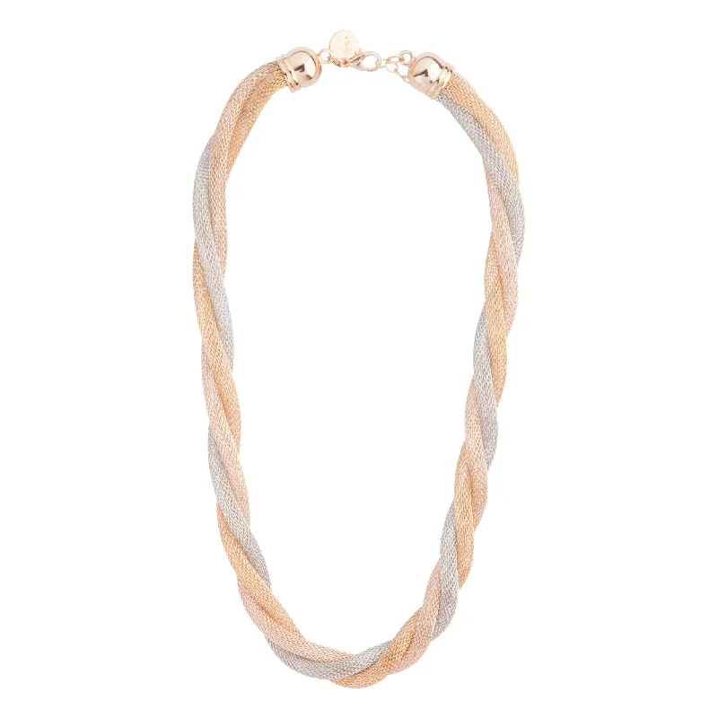 rose gold necklace for women-Mixed Metal Twisted Mesh Tube Necklace