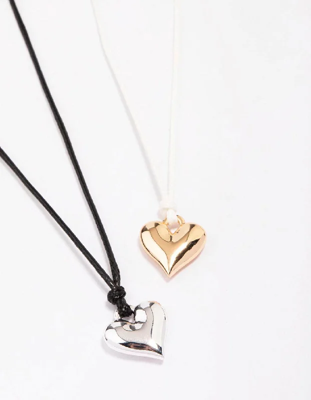 gold choker necklace for women-Mixed Metal Heart Cord Necklace Pack