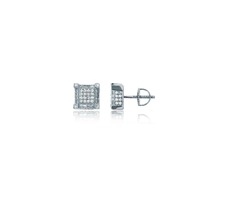 luxurious earrings for women-Prong Square Screw-Back Stud Earring (Silver)