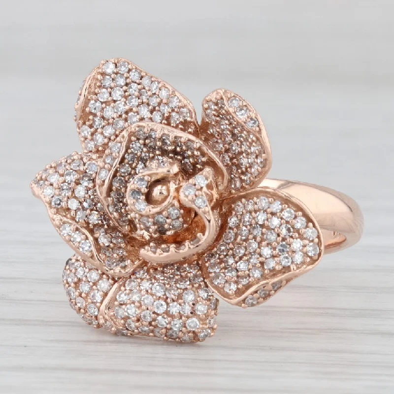 silver engagement rings for women-0.53ctw Diamond Flower Ring 14k Rose Gold Size 7.25 Cocktail