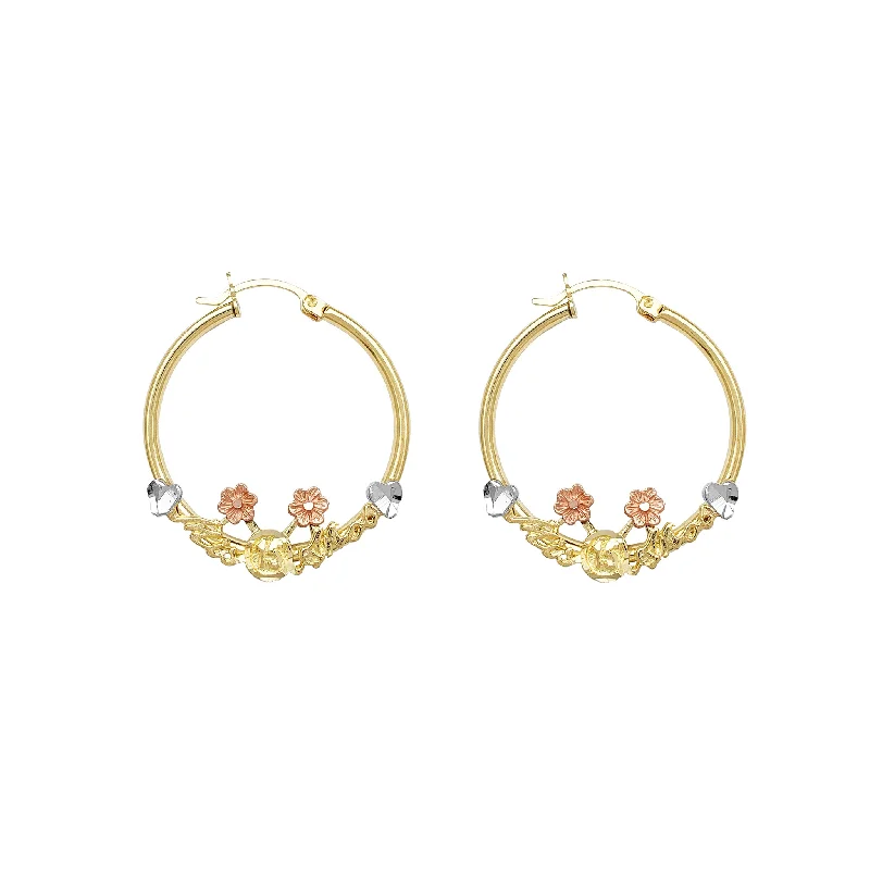 pearl earrings for women-Tri-Color Quinceañera Hoop Earrings (14K)