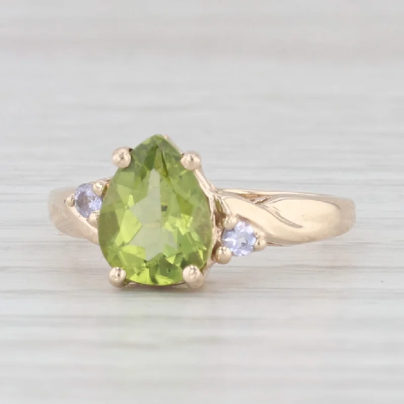 big diamond engagement rings for women-1.79ctw Pear Peridot Tanzanite Ring 10k Yellow Gold Size 6