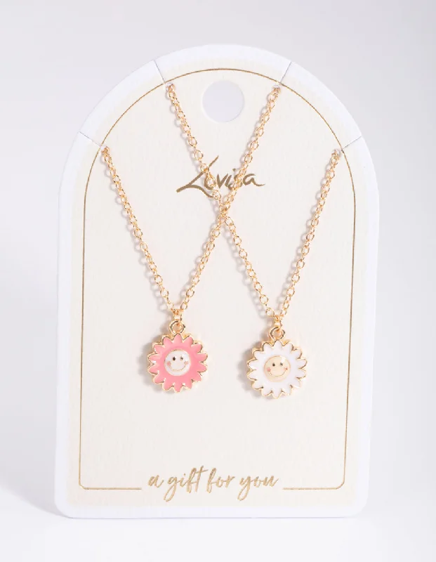 vintage style necklace for women-Gold Happy Flower Necklace Pack