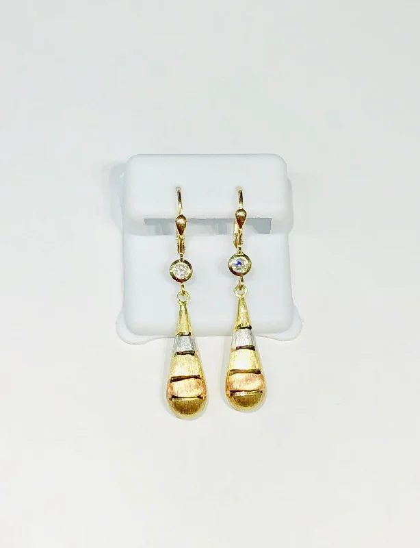 chic drop earrings for women-Tri-Color Line Dangling Earring (14K)