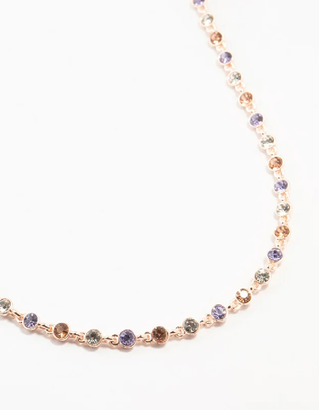 ruby necklace for women-Rose Gold Multi Coloured Stone Short Necklace