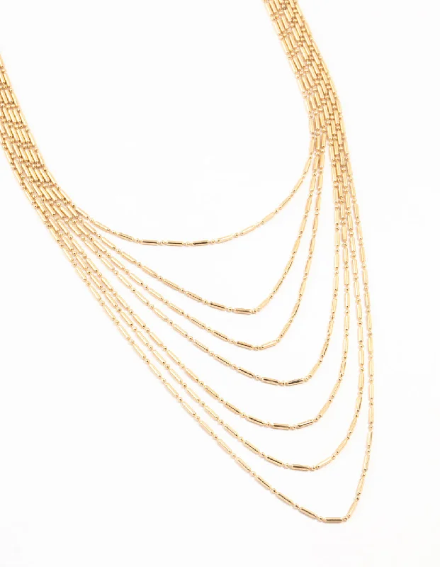 chunky necklace for women-Gold Multirow Necklace