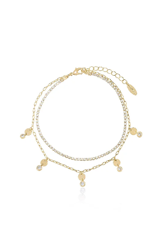 adjustable anklet for women-Giovanna Layered Crystal Anklet