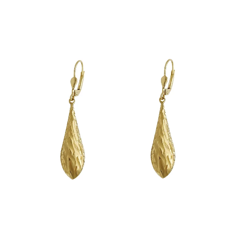 elegant earrings for women-Diamond Cut Texture Drop Earrings (14K)