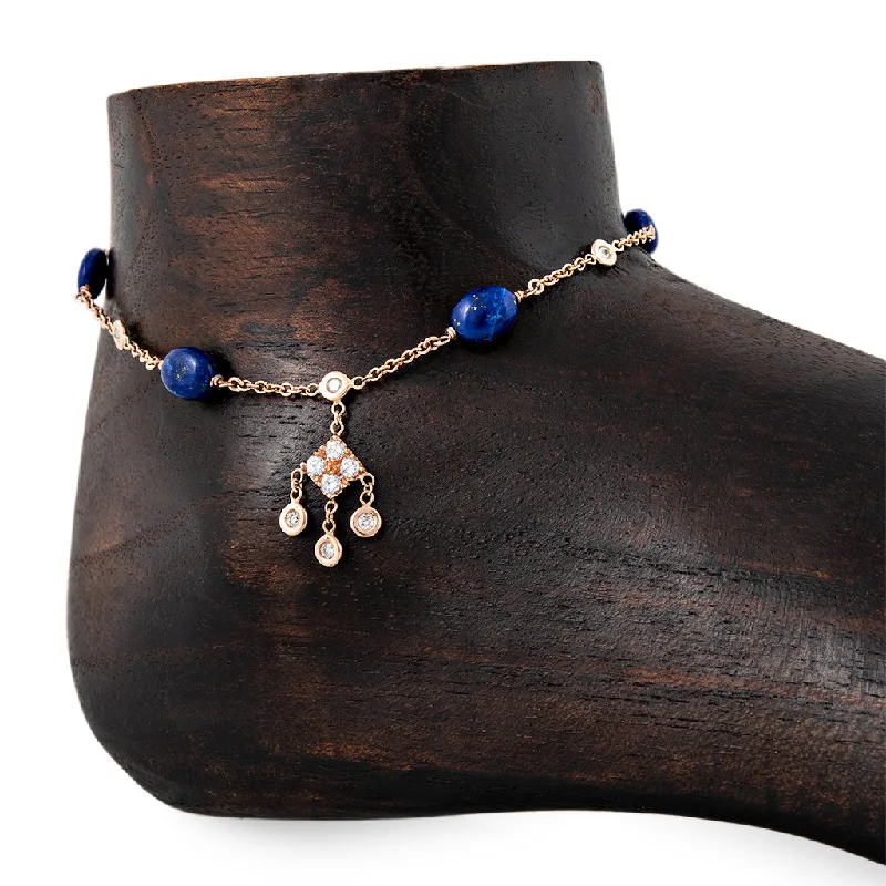 adjustable bracelet for women-5 LAPIS BEAD DIAMOND KITE SHAKER ANKLET