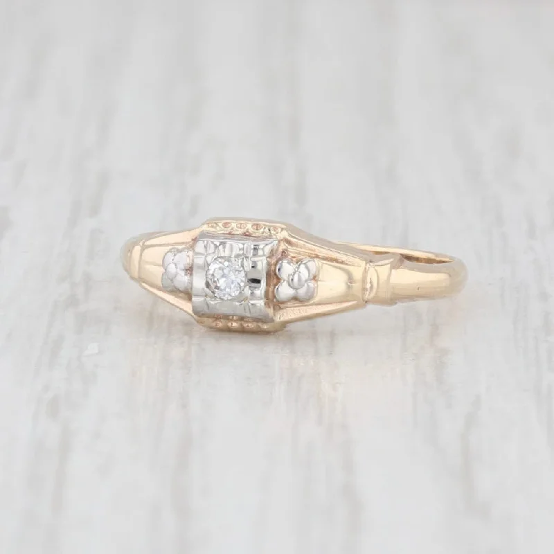 pear cut engagement rings for women-Vintage Diamond Solitaire Ring 14k Yellow Gold Size 6