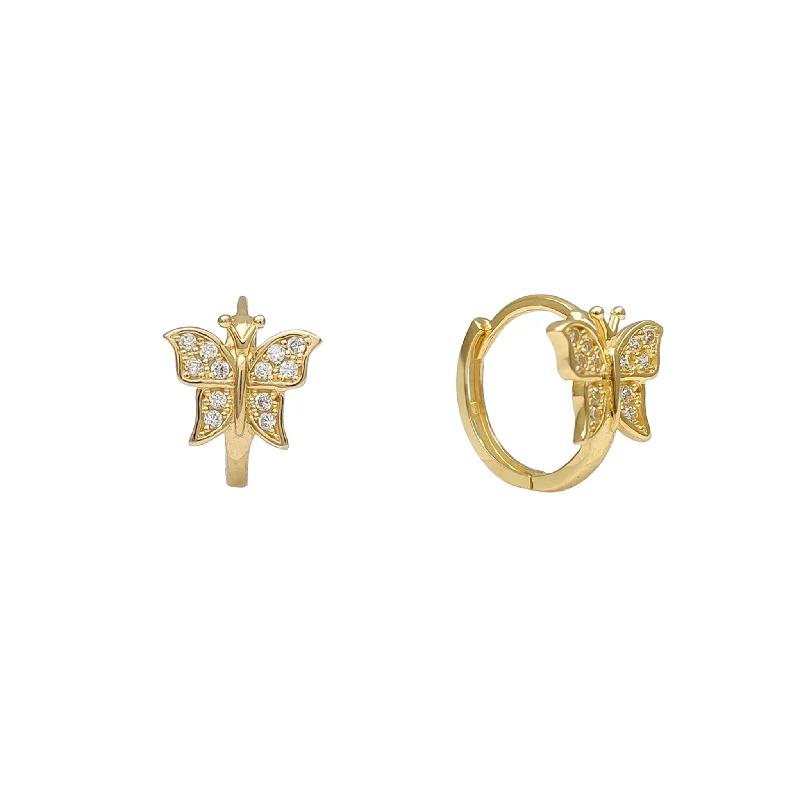 trendy stud earrings for women-Zirconia Butterfly Huggie Earrings (14K)