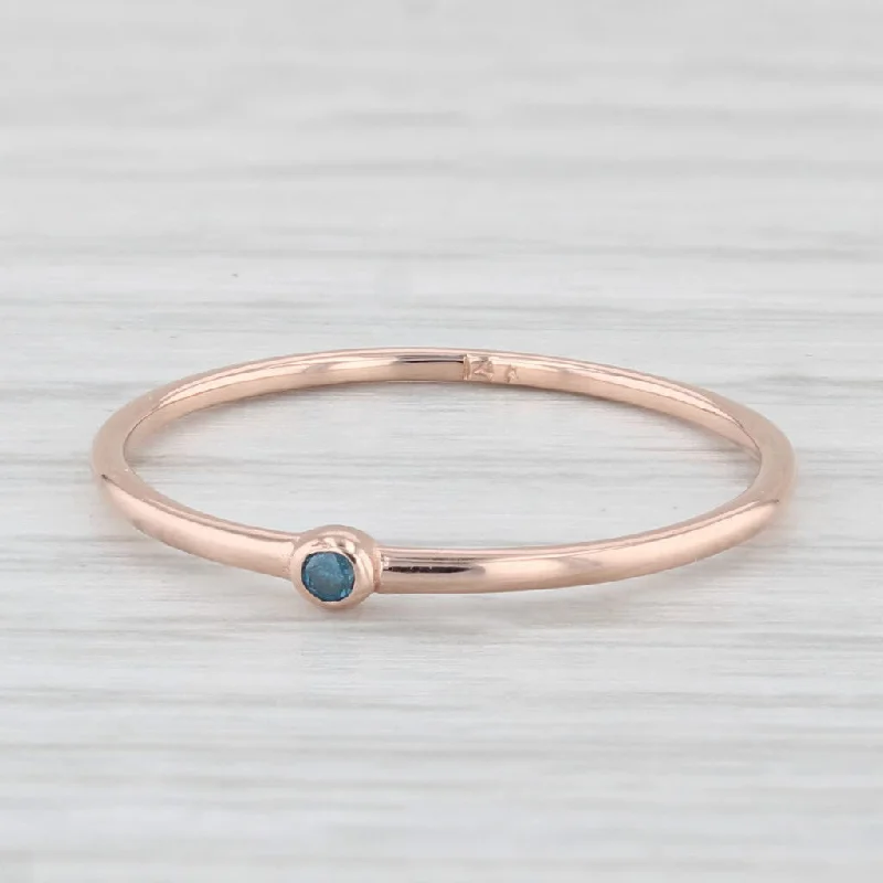 colorful gemstone engagement rings for women-Blue Diamond Solitaire Ring 14k Rose Gold Size 6 Stackable Band