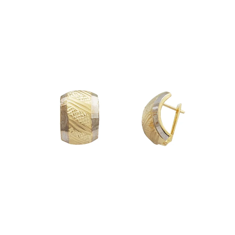 stud earrings for women-Two-Tone Multi-Textured Stripe Earrings (14K)