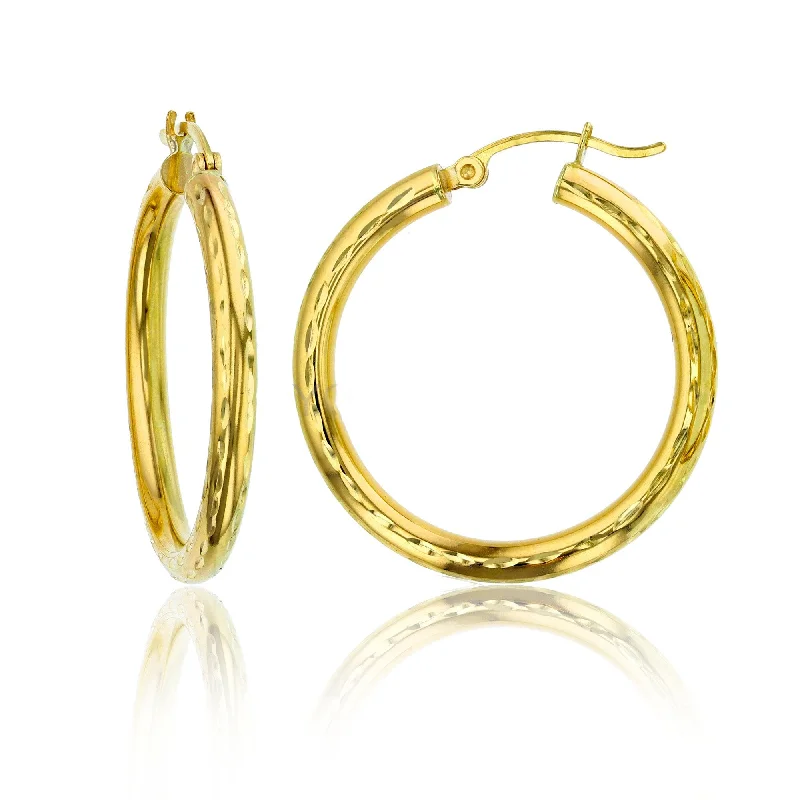 gemstone earrings for women-Full Diamond Cut Hoop Earring (10K)