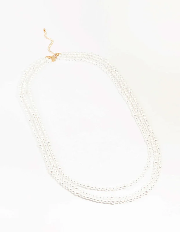 moon necklace for women-Beaded Alternating Pearl Metal Gold Necklace