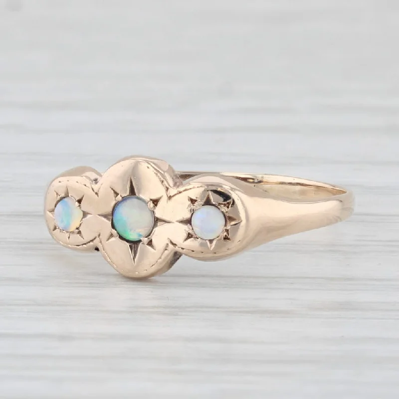 engagement rings with colored diamonds for women-Antique Opal Ring 10k Yellow Gold Size 6.5 3-Stone Cabochons