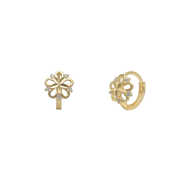 designer earrings for women-Zirconia Flower Huggie Earrings (14K)